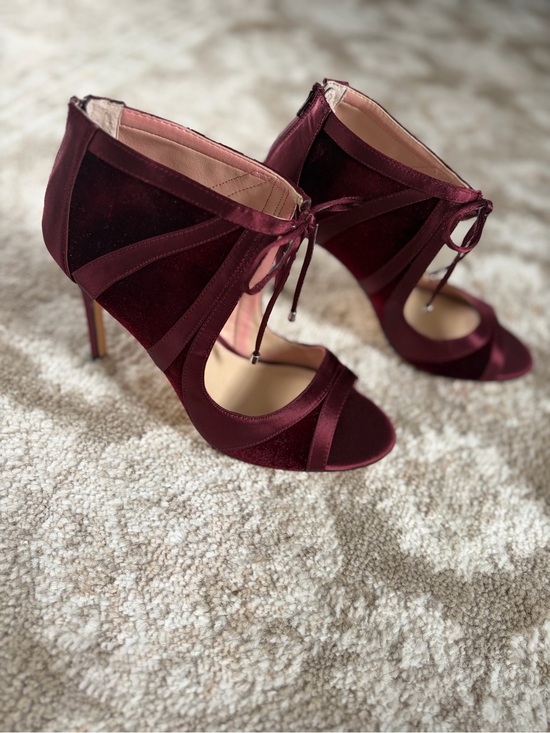 Nina Shoes Shoes - Nina Shoes Cherie Burgundy Velvet Lace-Up Stiletto Heels 6.5